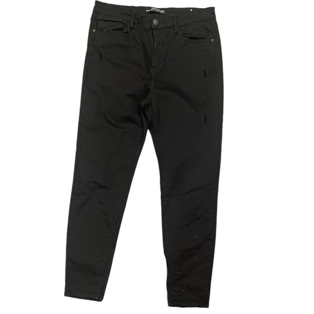 Stradivarius SZ 12 black super high waist distressed stretch denim zip jeans